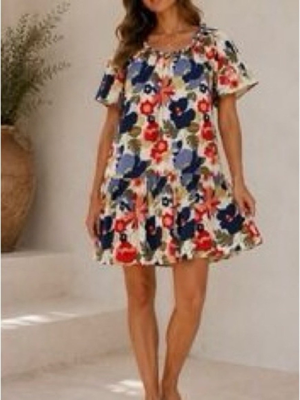 TCEC Floral Short Sleeve Mini Dress - Multicolor